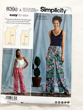 Simplicity 8390 Easy Wide Leg Pants Sewing Pattern Girls & Misses Uncut